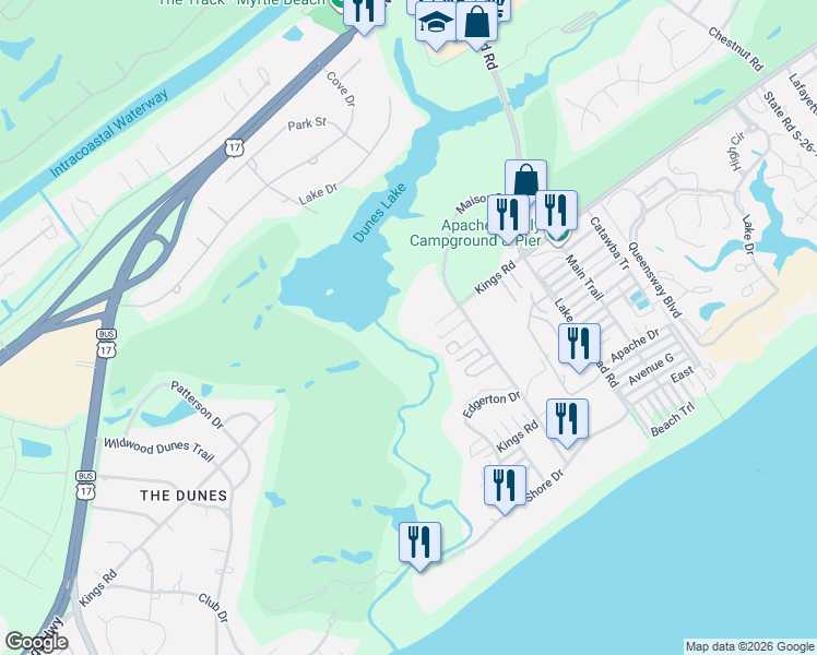 map of restaurants, bars, coffee shops, grocery stores, and more near 501 Maison Drive in Myrtle Beach