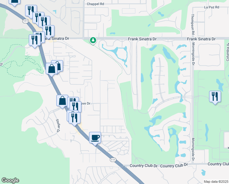 map of restaurants, bars, coffee shops, grocery stores, and more near 38850 Kelly Lane in Rancho Mirage