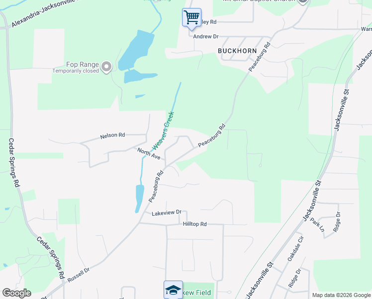 map of restaurants, bars, coffee shops, grocery stores, and more near 1516 Peaceburg Road in Weaver