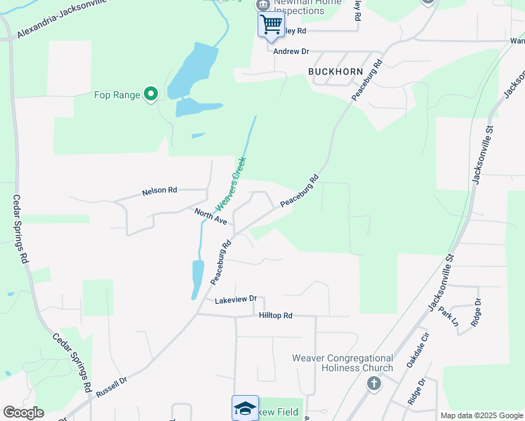 map of restaurants, bars, coffee shops, grocery stores, and more near 1516 Peaceburg Road in Weaver