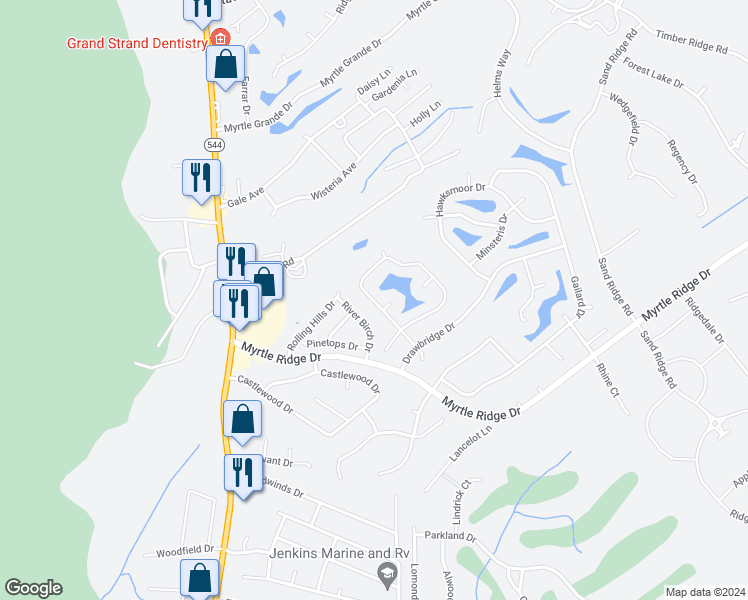 map of restaurants, bars, coffee shops, grocery stores, and more near 571 Crusade Circle in Conway