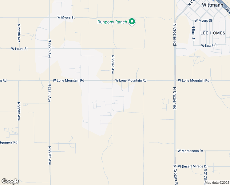 map of restaurants, bars, coffee shops, grocery stores, and more near 31209 North 223rd Avenue in Wittmann