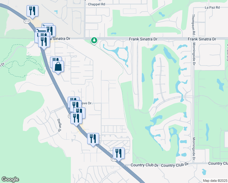 map of restaurants, bars, coffee shops, grocery stores, and more near 38850 Kelly Lane in Rancho Mirage