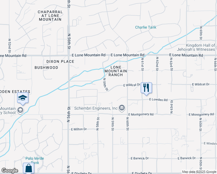 map of restaurants, bars, coffee shops, grocery stores, and more near 31112 North 59th Street in Cave Creek