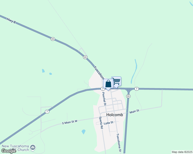 map of restaurants, bars, coffee shops, grocery stores, and more near 9527 Tuscohoma Street in Holcomb