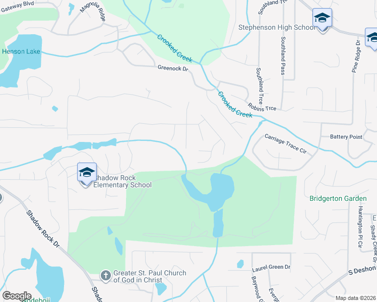 map of restaurants, bars, coffee shops, grocery stores, and more near 632 Shadow Valley Court in Lithonia