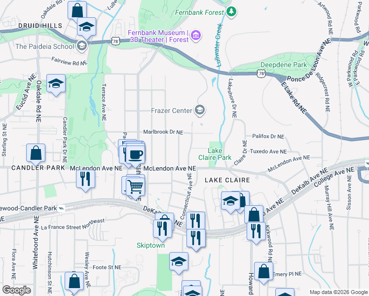 map of restaurants, bars, coffee shops, grocery stores, and more near 441 Leonardo Avenue Northeast in Atlanta
