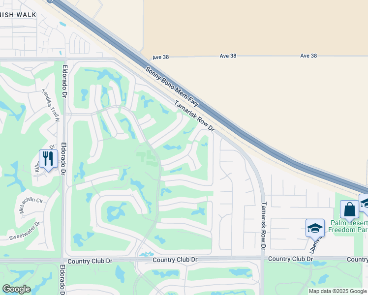 map of restaurants, bars, coffee shops, grocery stores, and more near 38774 Wisteria Drive in Palm Desert