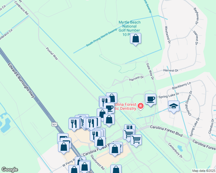 map of restaurants, bars, coffee shops, grocery stores, and more near 5080 Windsor Green Way in Myrtle Beach