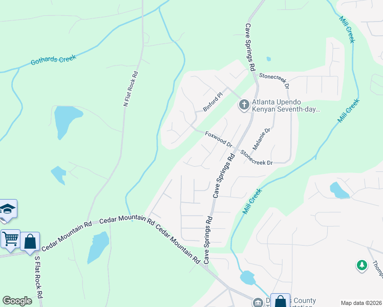 map of restaurants, bars, coffee shops, grocery stores, and more near 1121 Thackery Place in Douglasville