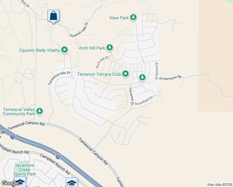 map of restaurants, bars, coffee shops, grocery stores, and more near 11686 Oakton Way in Temescal Valley