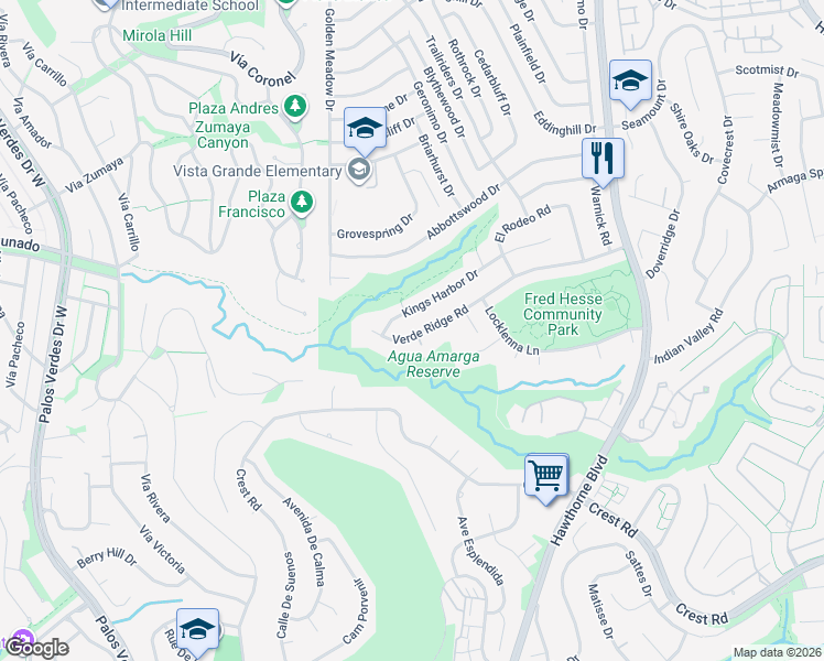 map of restaurants, bars, coffee shops, grocery stores, and more near 6919 Verde Ridge Road in Rancho Palos Verdes