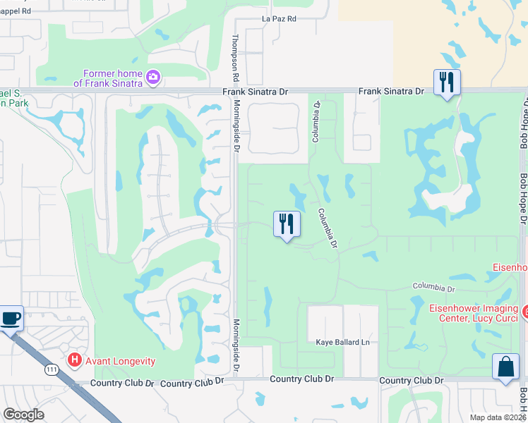map of restaurants, bars, coffee shops, grocery stores, and more near 5 Briarcliff Court in Rancho Mirage
