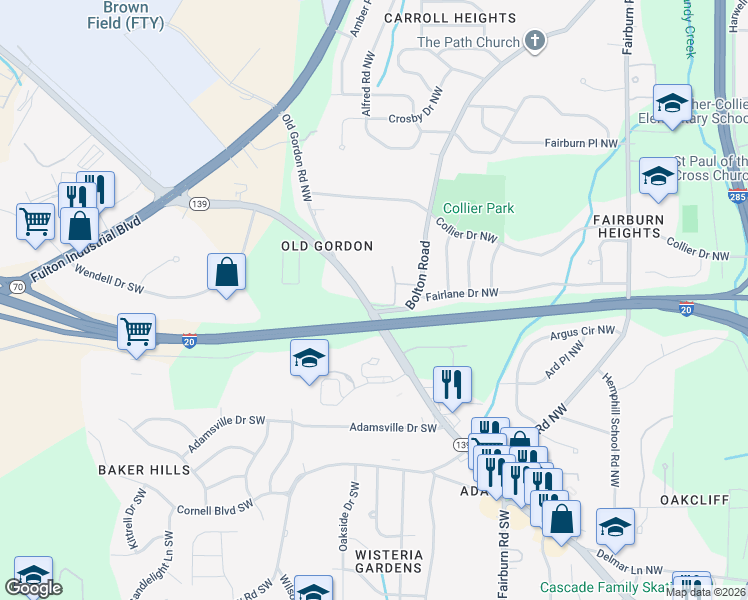 map of restaurants, bars, coffee shops, grocery stores, and more near 3751 Martin Luther King Junior Drive Southwest in Atlanta
