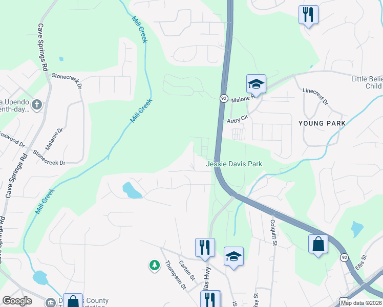 map of restaurants, bars, coffee shops, grocery stores, and more near 6775 Davis Drive in Douglasville