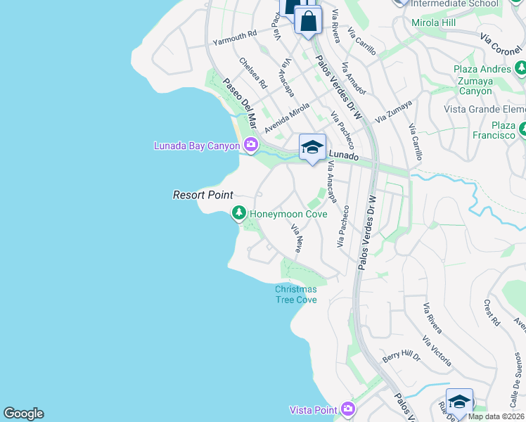 map of restaurants, bars, coffee shops, grocery stores, and more near 2736 Paseo Del Mar in Palos Verdes Estates