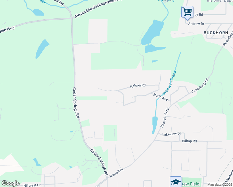 map of restaurants, bars, coffee shops, grocery stores, and more near 1659 Clara Lane in Weaver