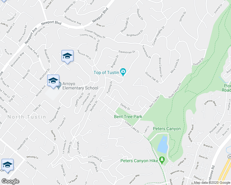 map of restaurants, bars, coffee shops, grocery stores, and more near 10891 Paddock Lane in Santa Ana