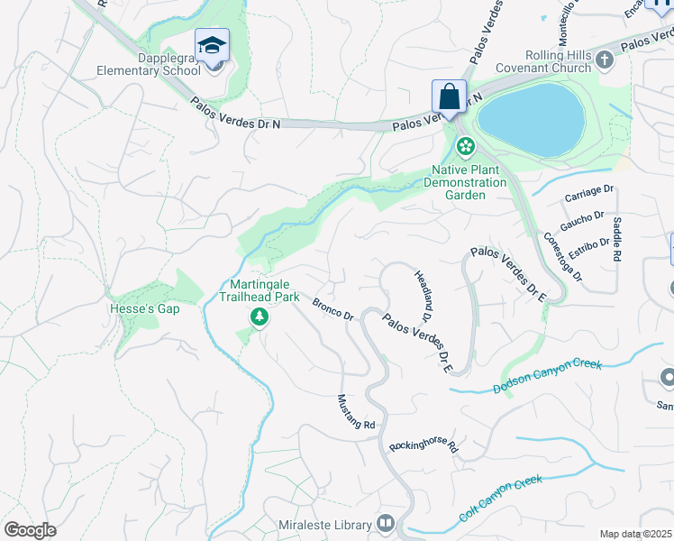 map of restaurants, bars, coffee shops, grocery stores, and more near 21 Cayuse Lane in Rancho Palos Verdes