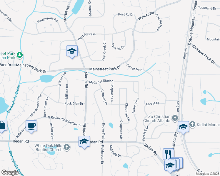 map of restaurants, bars, coffee shops, grocery stores, and more near 961 Chapman Lane in Stone Mountain