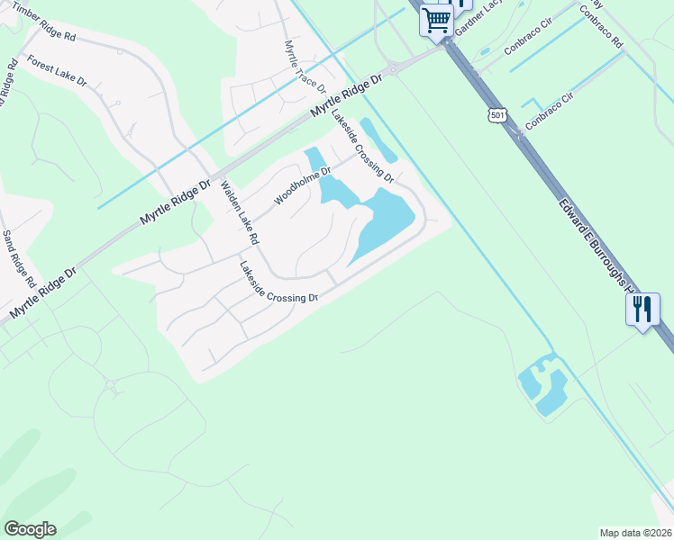 map of restaurants, bars, coffee shops, grocery stores, and more near 340 Walden Lake Road in Conway