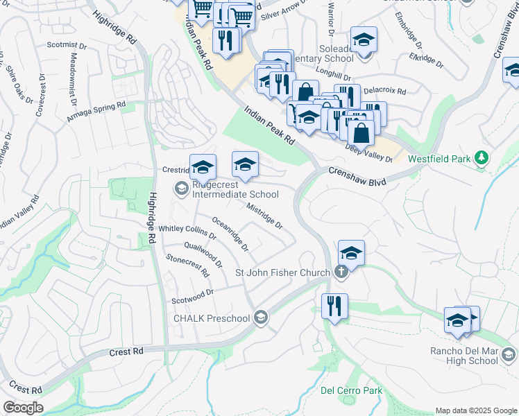 map of restaurants, bars, coffee shops, grocery stores, and more near 5609 Mistridge Drive in Rancho Palos Verdes