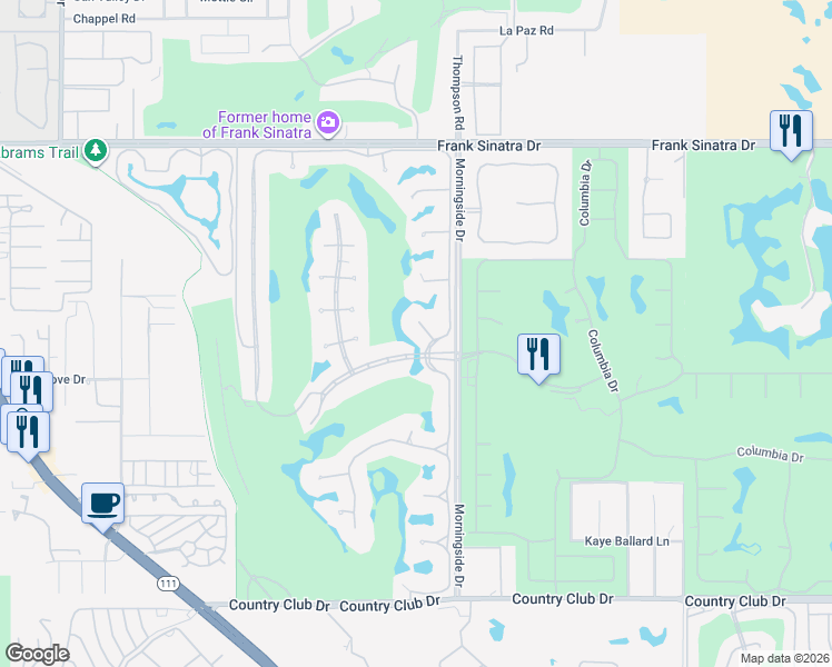 map of restaurants, bars, coffee shops, grocery stores, and more near 10 Windemere Court in Rancho Mirage
