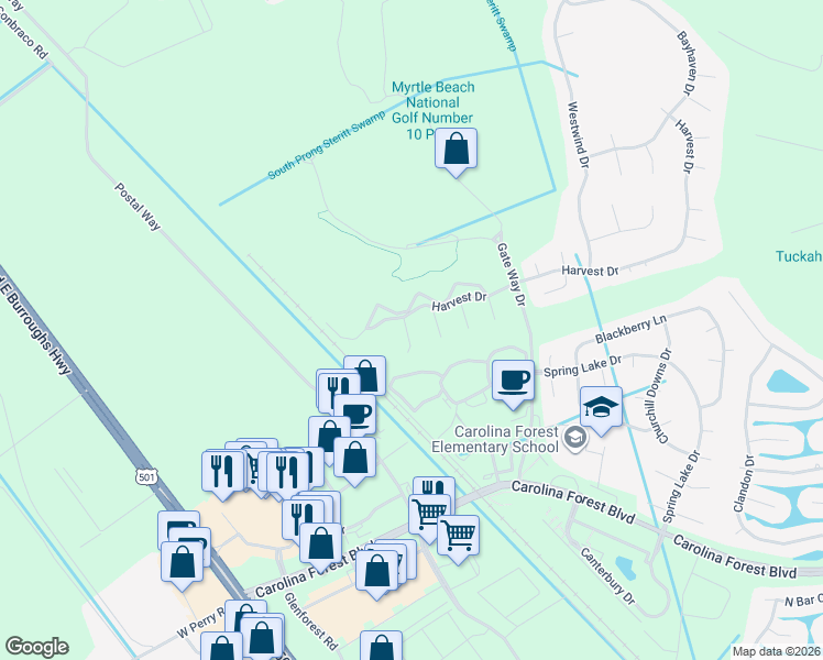 map of restaurants, bars, coffee shops, grocery stores, and more near 4934 Windsor Green Way in Conway