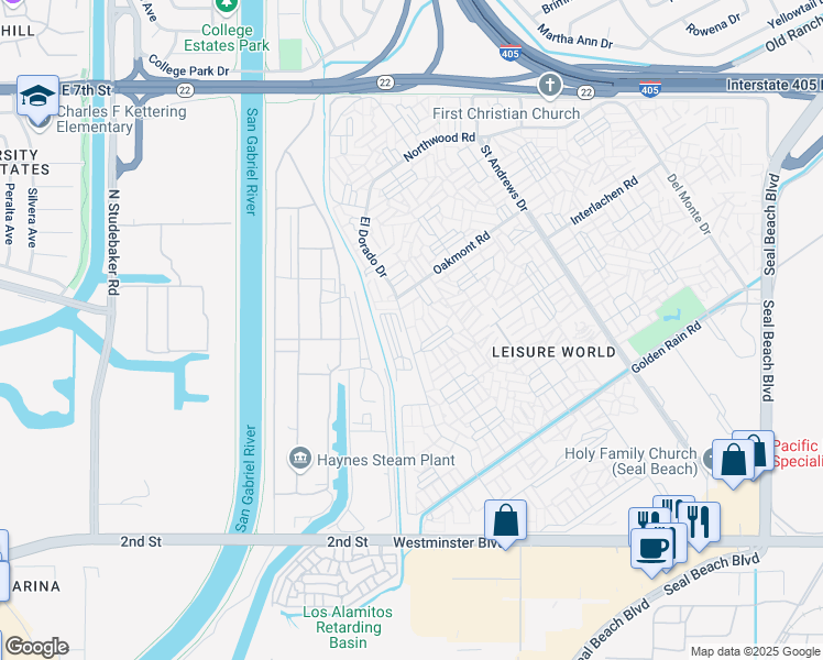 map of restaurants, bars, coffee shops, grocery stores, and more near 13520 El Dorado Drive in Seal Beach