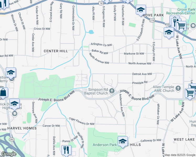 map of restaurants, bars, coffee shops, grocery stores, and more near 397 Yonkers Avenue Northwest in Atlanta