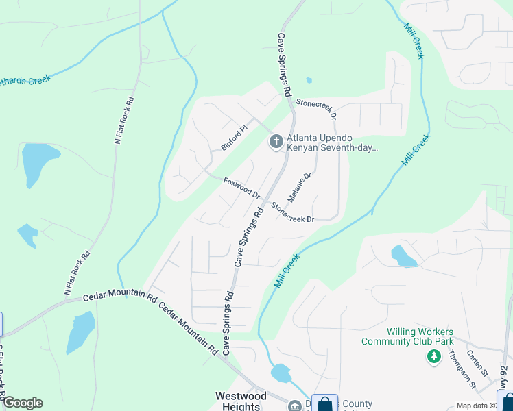map of restaurants, bars, coffee shops, grocery stores, and more near 1522 Edgemoor Lane in Douglasville