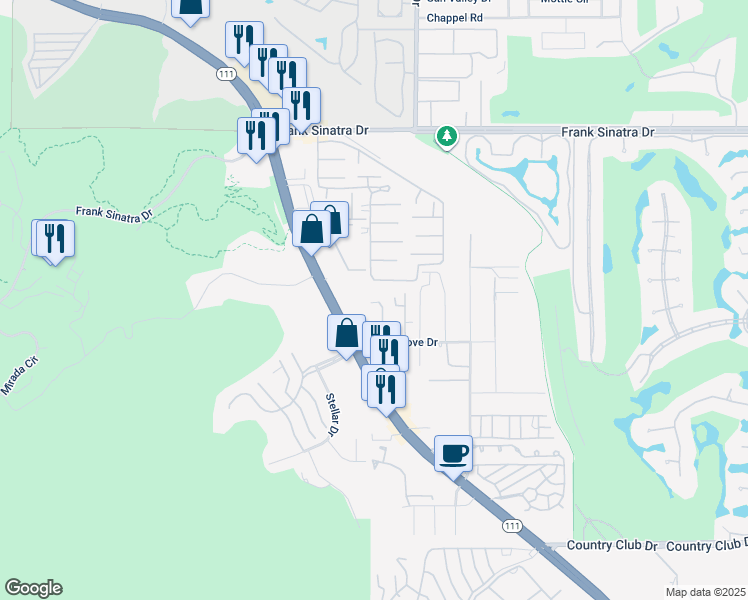 map of restaurants, bars, coffee shops, grocery stores, and more near 70100 Mirage Cove Drive in Rancho Mirage