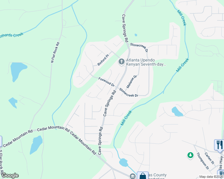 map of restaurants, bars, coffee shops, grocery stores, and more near 1522 Edgemoor Lane in Douglasville