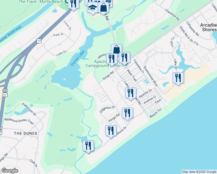 map of restaurants, bars, coffee shops, grocery stores, and more near 694 Wood Lee Drive in Myrtle Beach