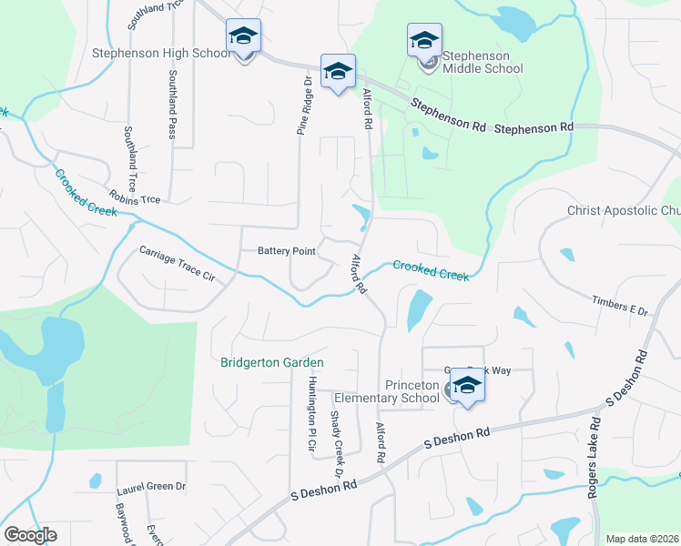 map of restaurants, bars, coffee shops, grocery stores, and more near 6577 Lauren's Way in Stone Mountain
