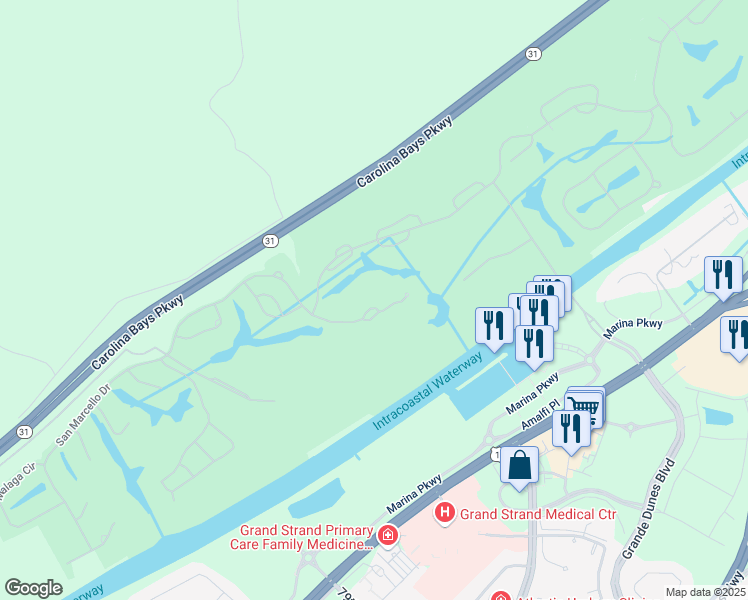 map of restaurants, bars, coffee shops, grocery stores, and more near 8591 San Marcello Drive in Myrtle Beach