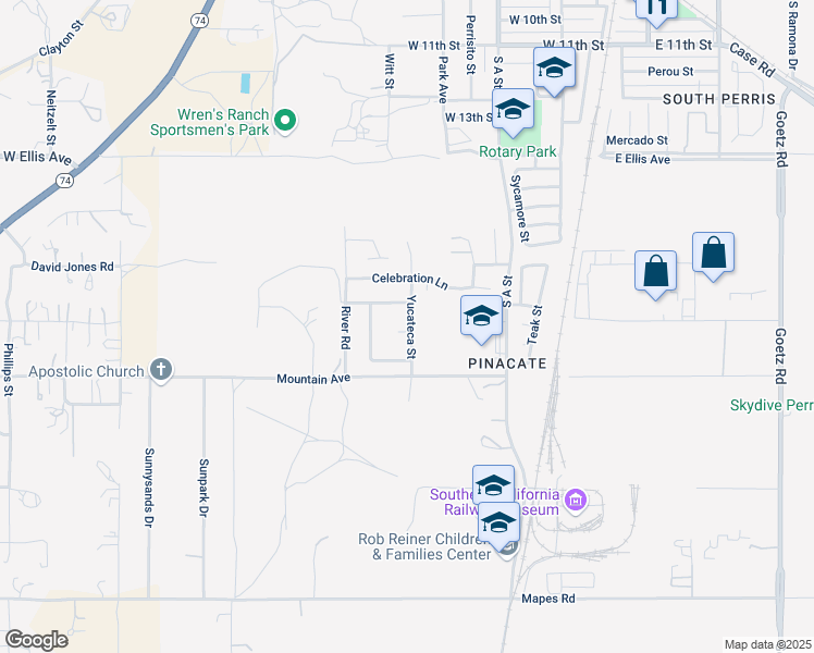 map of restaurants, bars, coffee shops, grocery stores, and more near 1880 Punta Arenas Ct in Perris