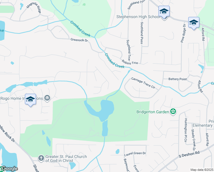 map of restaurants, bars, coffee shops, grocery stores, and more near 6325 Lake Valley Point in Lithonia