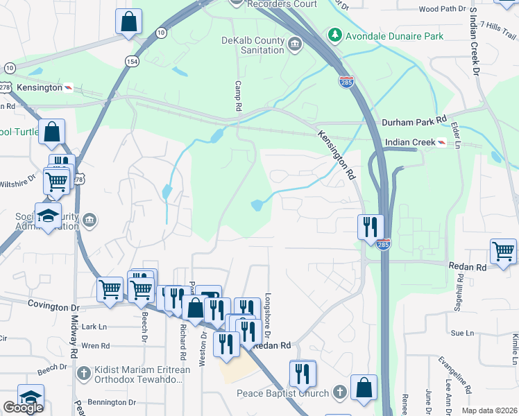 map of restaurants, bars, coffee shops, grocery stores, and more near 988 Porter Road in Decatur