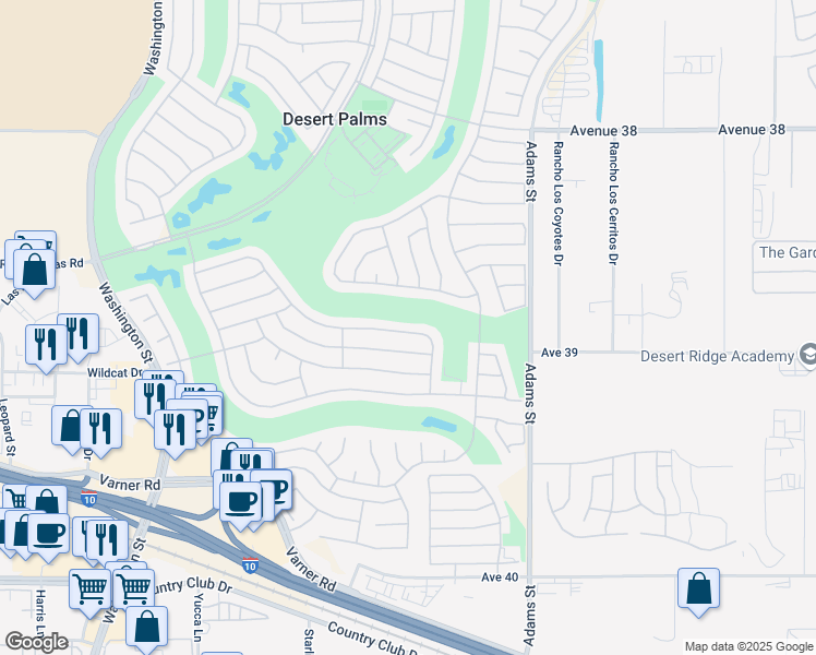 map of restaurants, bars, coffee shops, grocery stores, and more near 78748 Links Drive in Palm Desert