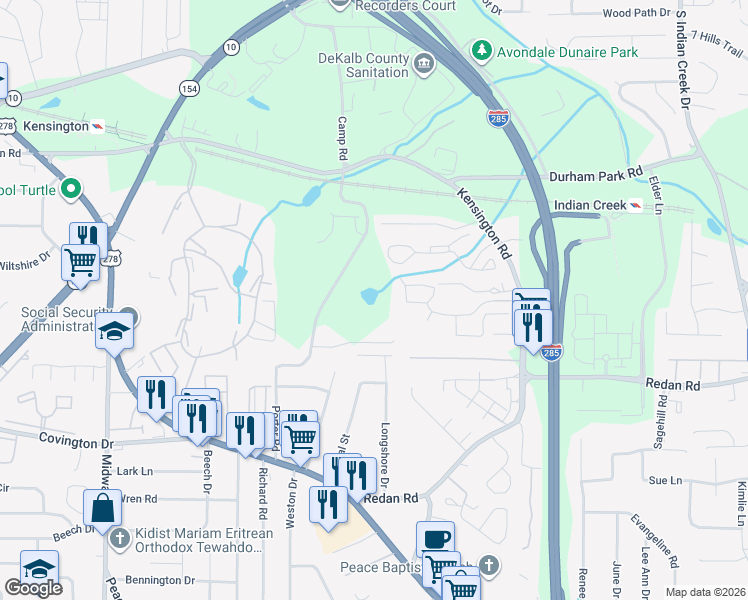 map of restaurants, bars, coffee shops, grocery stores, and more near 988 Porter Road in Decatur