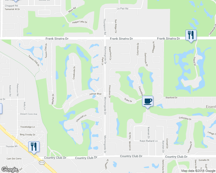 map of restaurants, bars, coffee shops, grocery stores, and more near 48 Princeton Drive in Rancho Mirage