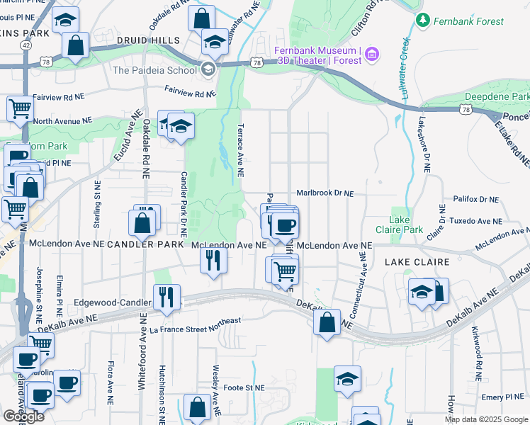 map of restaurants, bars, coffee shops, grocery stores, and more near 452 Page Avenue Northeast in Atlanta