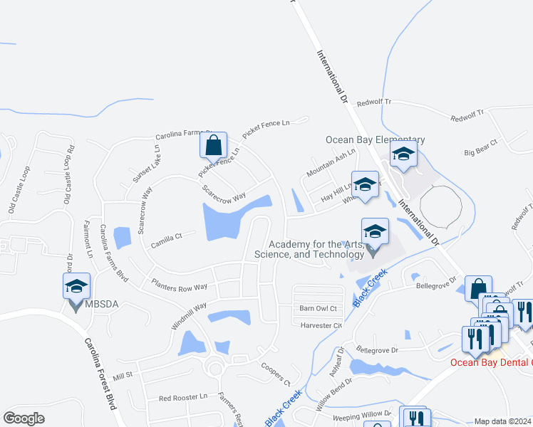 map of restaurants, bars, coffee shops, grocery stores, and more near 2162 Haystack Way in Myrtle Beach