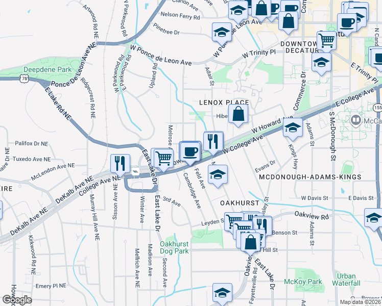 map of restaurants, bars, coffee shops, grocery stores, and more near 809 West Howard Avenue in Decatur