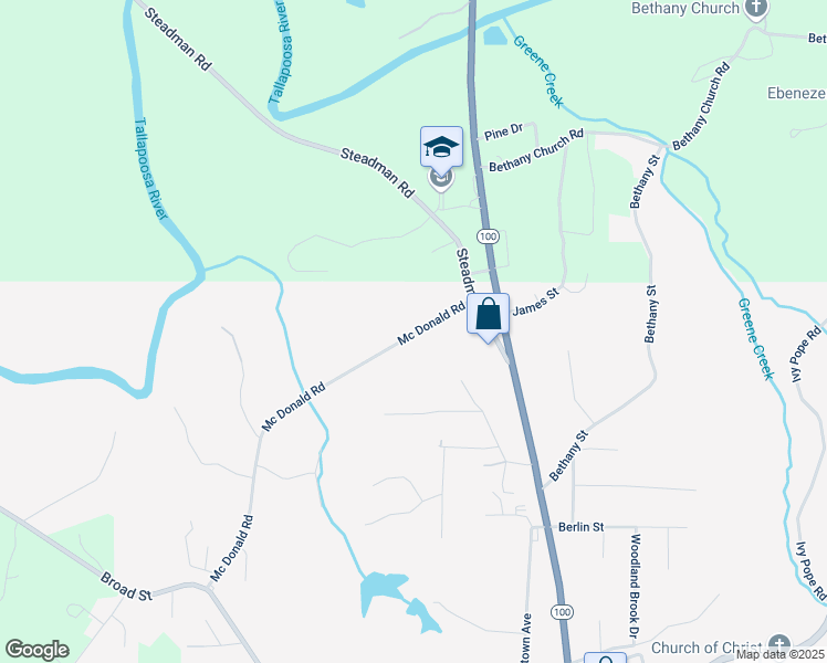 map of restaurants, bars, coffee shops, grocery stores, and more near 418 Mc Donald Road in Tallapoosa