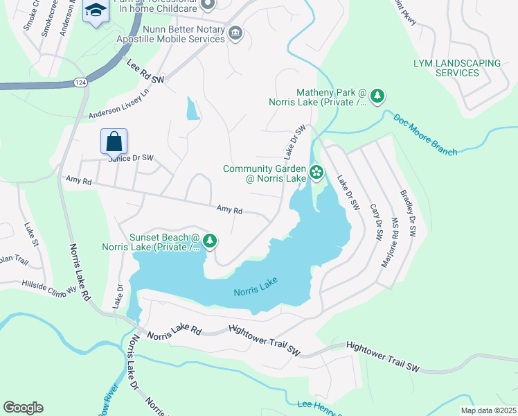map of restaurants, bars, coffee shops, grocery stores, and more near 4624 Amy Road in Snellville
