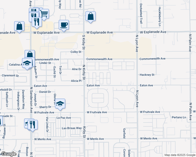 map of restaurants, bars, coffee shops, grocery stores, and more near 1150 North Kirby Street in Hemet