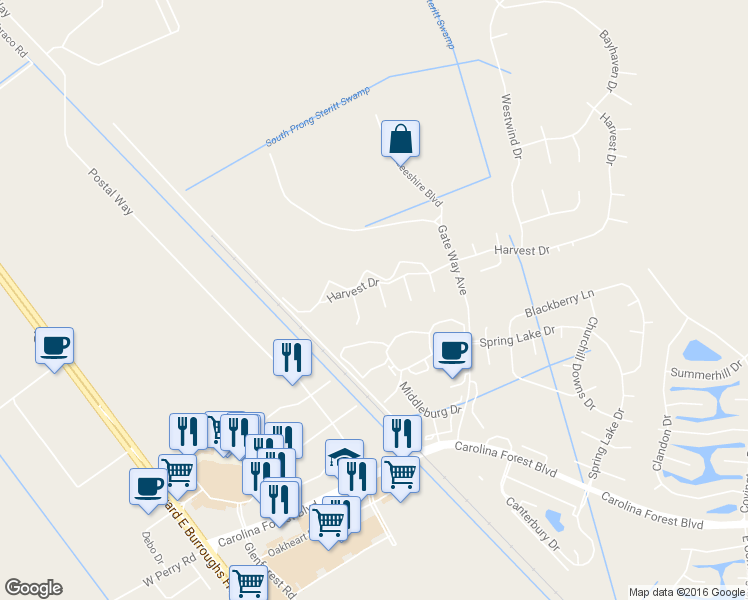 map of restaurants, bars, coffee shops, grocery stores, and more near 4925 Oak Pond Court in Conway