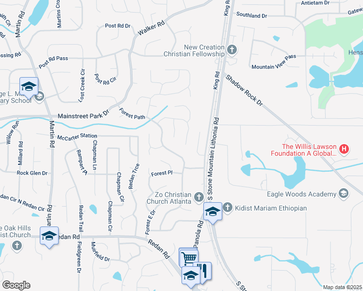 map of restaurants, bars, coffee shops, grocery stores, and more near 783 Fox Valley Drive in Stone Mountain
